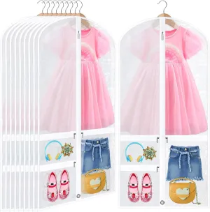 Paterr 10 Pcs 50 Inch Clear Dance Costume Garment Bag Plastic Garment Cover for Dance Competitions, with Zipper Multiple Pockets for Dancers Hanging Clothes Organizer Travel Storage(White)