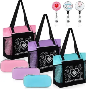 Paterr 9 Pcs Nurse Gifts Set for Women Include Nursing Tote Bag Stethoscope Case Badge Reel Thank You Appreciation Gift for Nurse Week, Graduation
