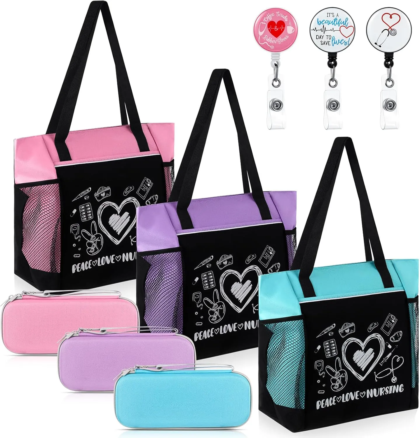 Paterr 9 Pcs Nurse Gifts Set for Women Include Nursing Tote Bag Stethoscope Case Badge Reel Thank You Appreciation Gift for Nurse Week, Graduation