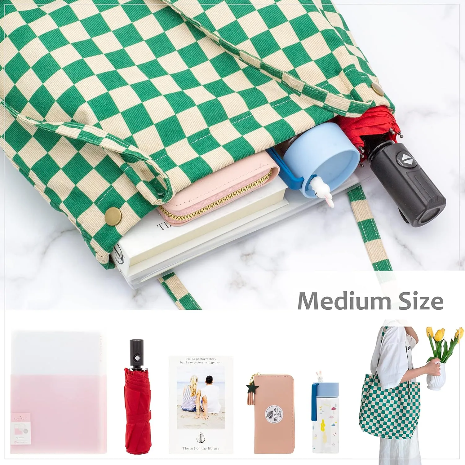 PAZIMIIK Corduroy Tote Bags for Women Travel Reusable Grocery Shopping Shoulder Go-to Everyday Bag for Work
