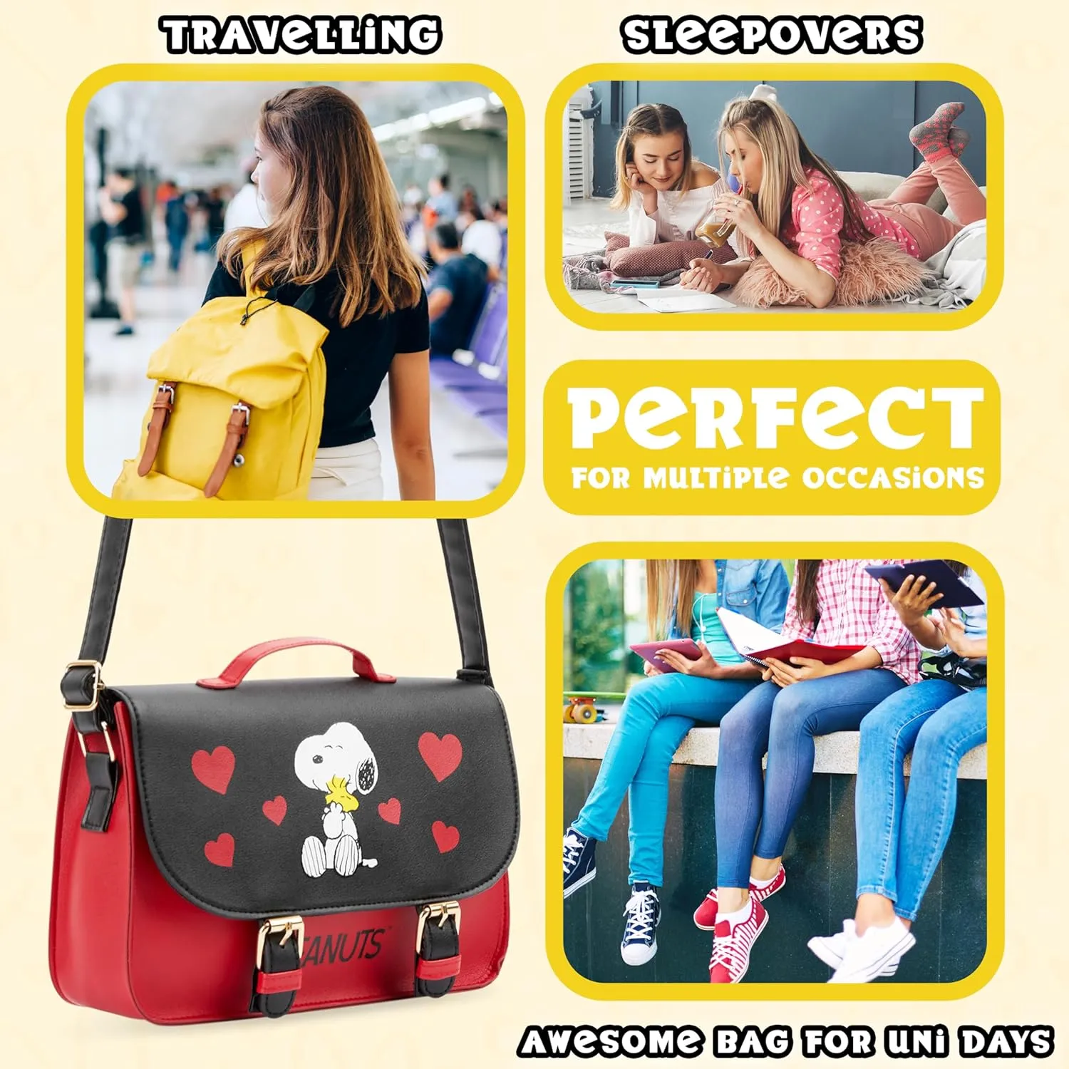 Peanuts Snoopy Crossbody Bag Girls Purse for Kids Teens Women Fashion Shoulder Bag