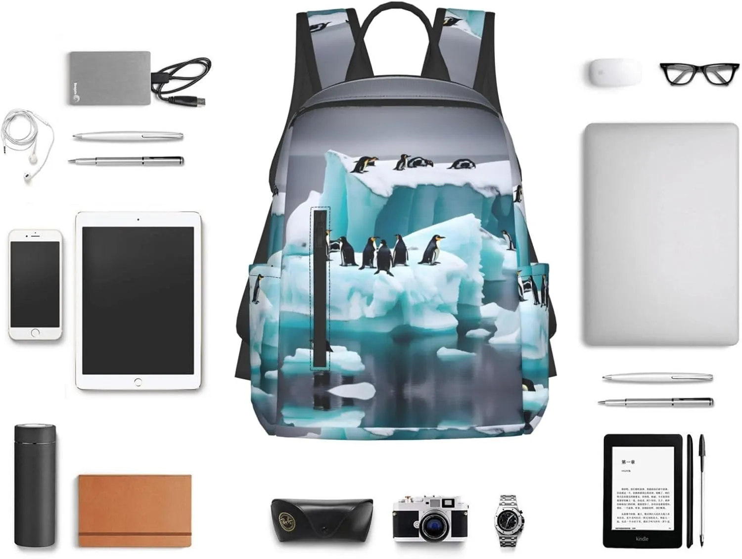 Penguins On The Iceberg Print Lightweight Backpack, Travel Bookbag College Bag,Laptop Backpack For Men Women