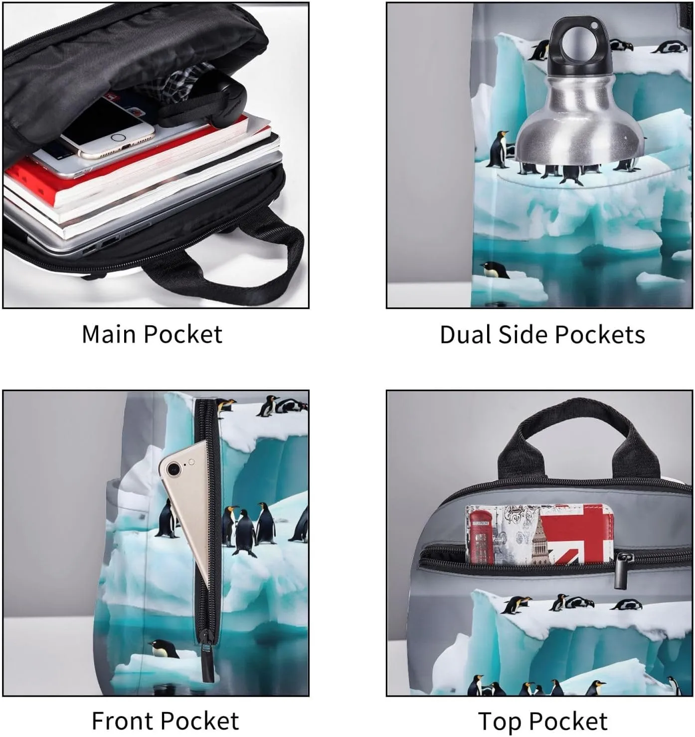 Penguins On The Iceberg Print Lightweight Backpack, Travel Bookbag College Bag,Laptop Backpack For Men Women