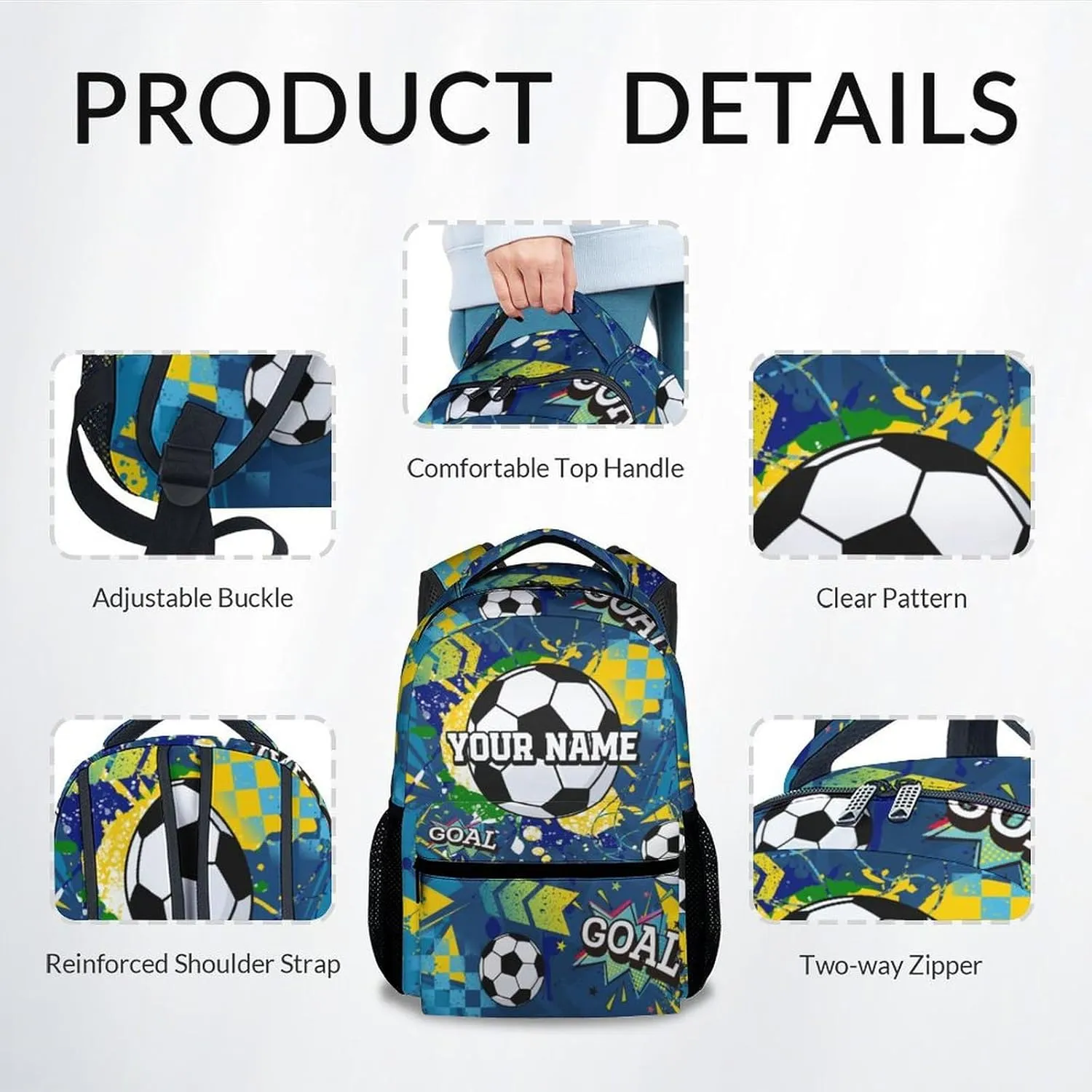 Personalized Backpack for Boys - 17 Inch Soccer Bookbag for Soccer Lovers - Lightweight Kids' Backpacks for Elementary Middle School