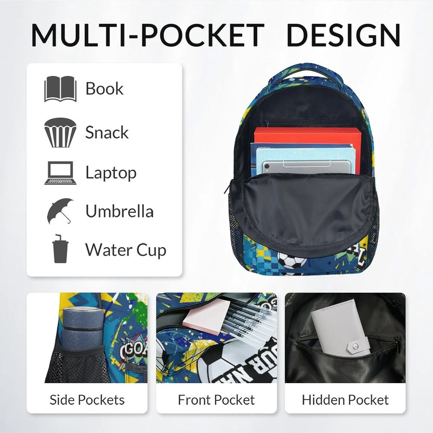 Personalized Backpack for Boys - 17 Inch Soccer Bookbag for Soccer Lovers - Lightweight Kids' Backpacks for Elementary Middle School