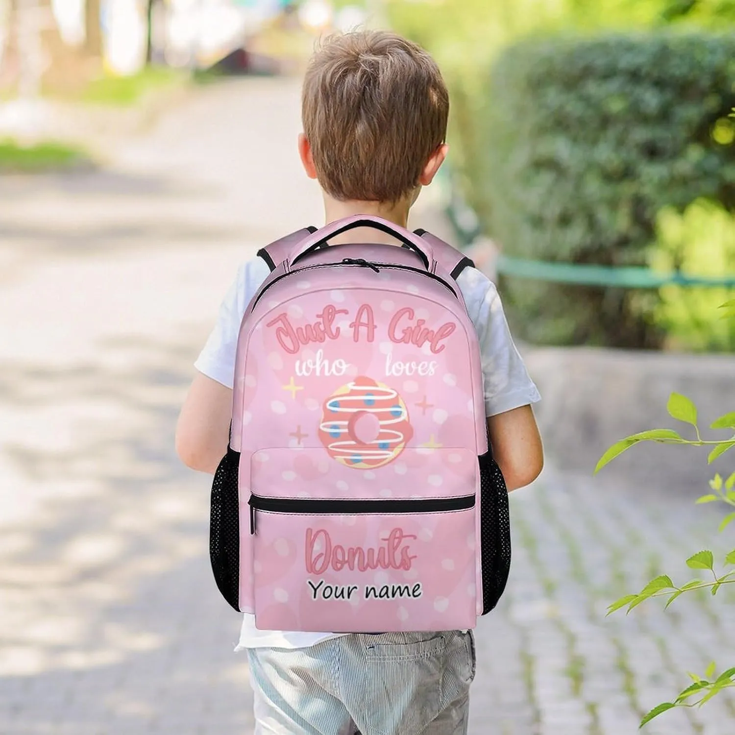 Personalized Donut Backpacks for Girls - 16 Inch Cute Backpack for School - Pink, Large Capacity, Durable, Lightweight Bookbag for Kids Travel