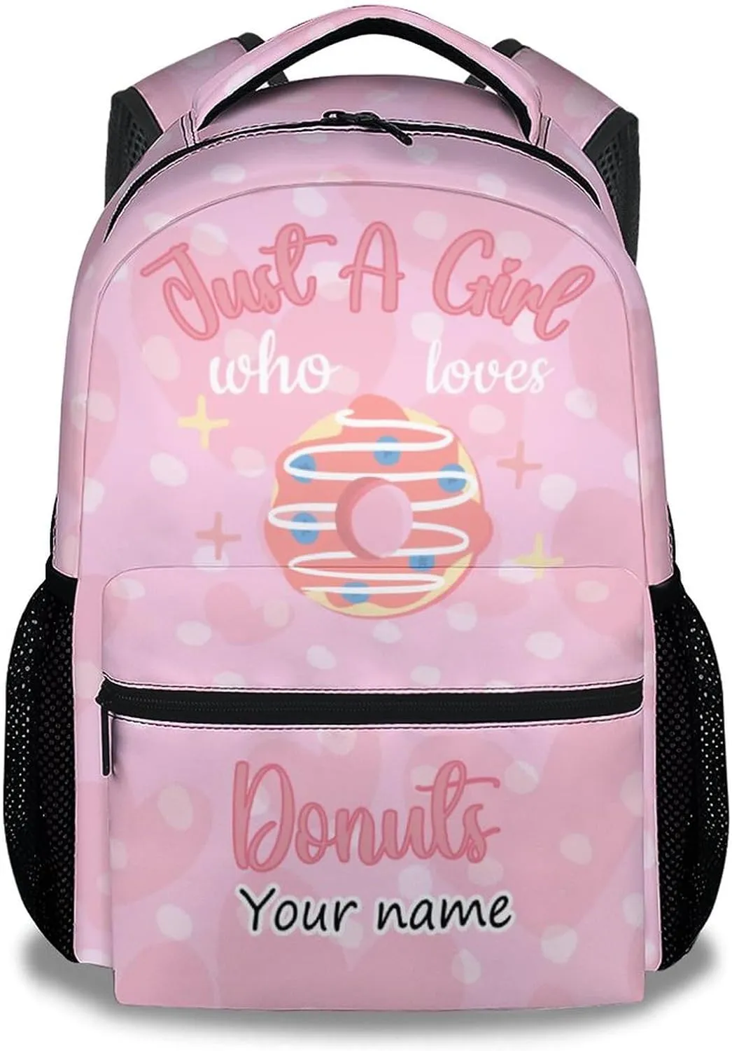 Personalized Donut Backpacks for Girls - 16 Inch Cute Backpack for School - Pink, Large Capacity, Durable, Lightweight Bookbag for Kids Travel