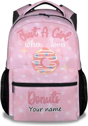 Personalized Donut Backpacks for Girls - 16 Inch Cute Backpack for School - Pink, Large Capacity, Durable, Lightweight Bookbag for Kids Travel