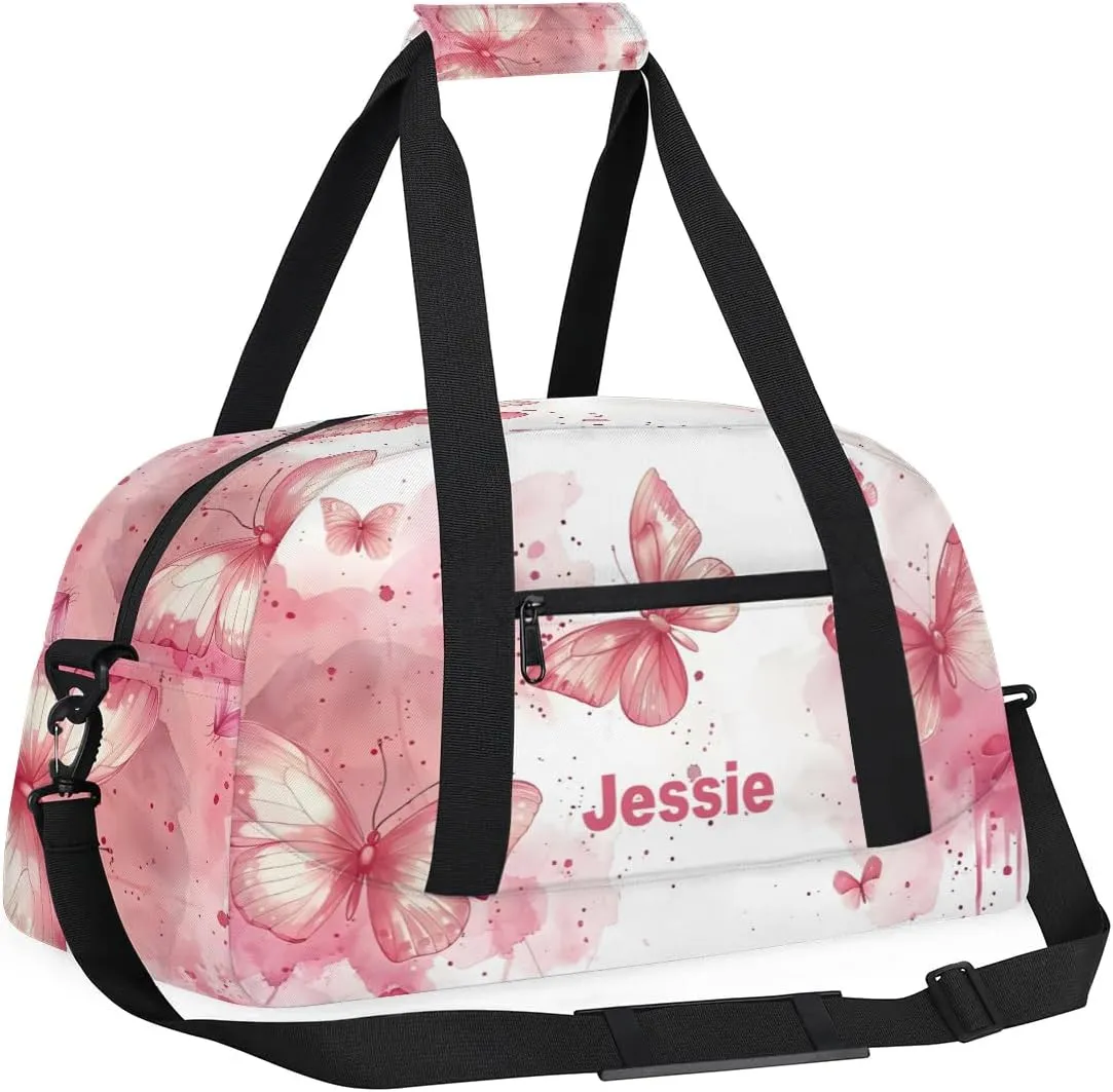 Personalized Duffel Bags for Kids Gym Bag with Name Small Dance Bag for Girls Luggage Bags for Boys Girls Pink Butterfly