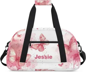 Personalized Duffel Bags for Kids Gym Bag with Name Small Dance Bag for Girls Luggage Bags for Boys Girls Pink Butterfly