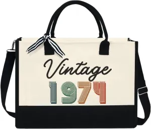 Personalized Gifts for Women - 50th, 1974, 1994, Birthday Gifts for Mom, Her - 13 oz Canvas Tote Bag with Zipper
