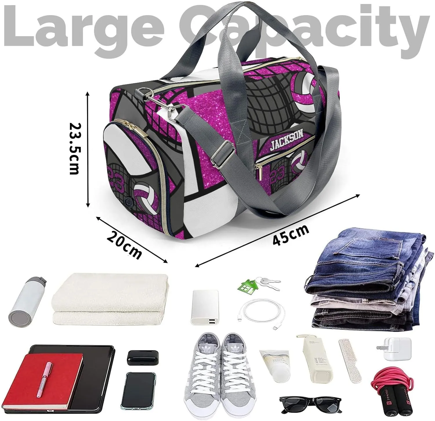 Personalized Grape Duffel Bag, 9.25 x 7.87 x 17.72 inches, Nylon, Adjustable & Detachable Strap, Water-Resistant, Perfect for Gym, Travel, Sports & More