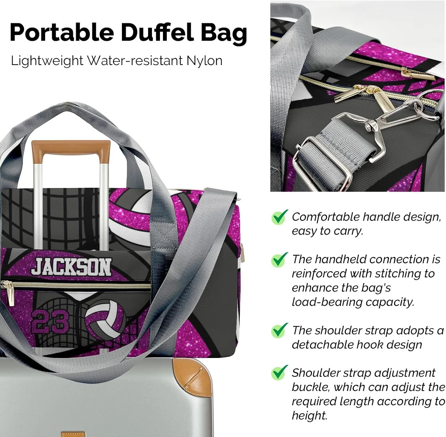 Personalized Grape Duffel Bag, 9.25 x 7.87 x 17.72 inches, Nylon, Adjustable & Detachable Strap, Water-Resistant, Perfect for Gym, Travel, Sports & More