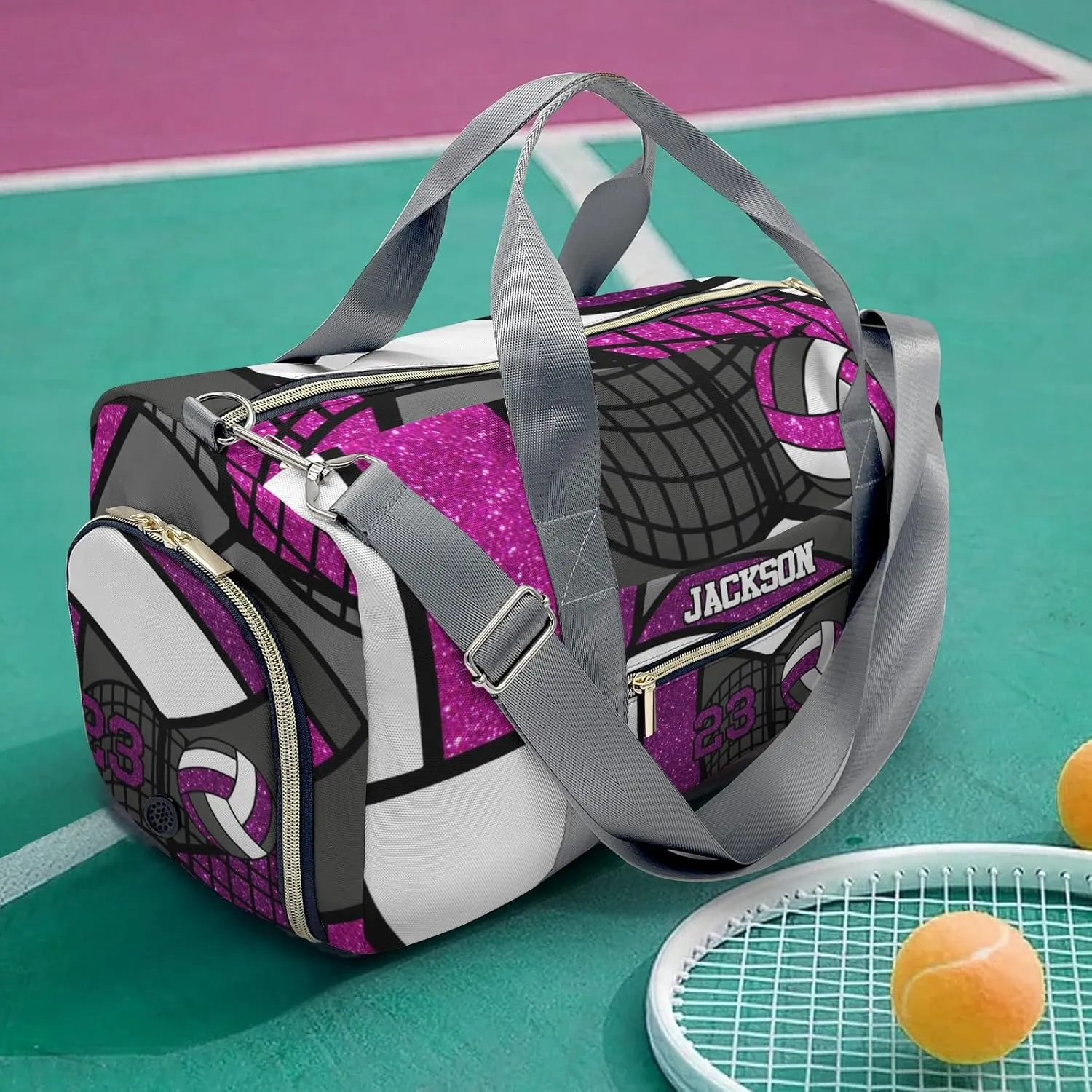 Personalized Grape Duffel Bag, 9.25 x 7.87 x 17.72 inches, Nylon, Adjustable & Detachable Strap, Water-Resistant, Perfect for Gym, Travel, Sports & More