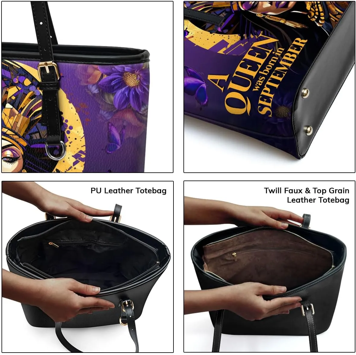 Personalized Leather Totebag for Black Women - Christmas Gifts