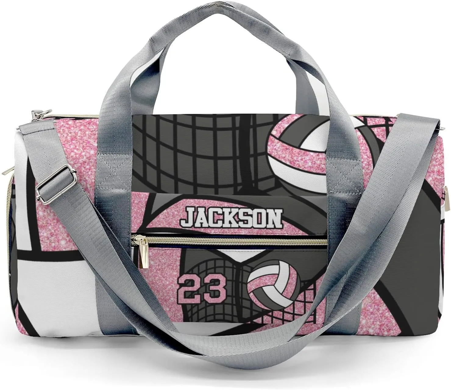 Personalized Pink Duffel Bag, 9.25 x 7.87 x 17.72 inches, Gym, Dance, Travel, Sports, Water-Resistant Nylon, Adjustable Detachable Strap, Zipper Closure