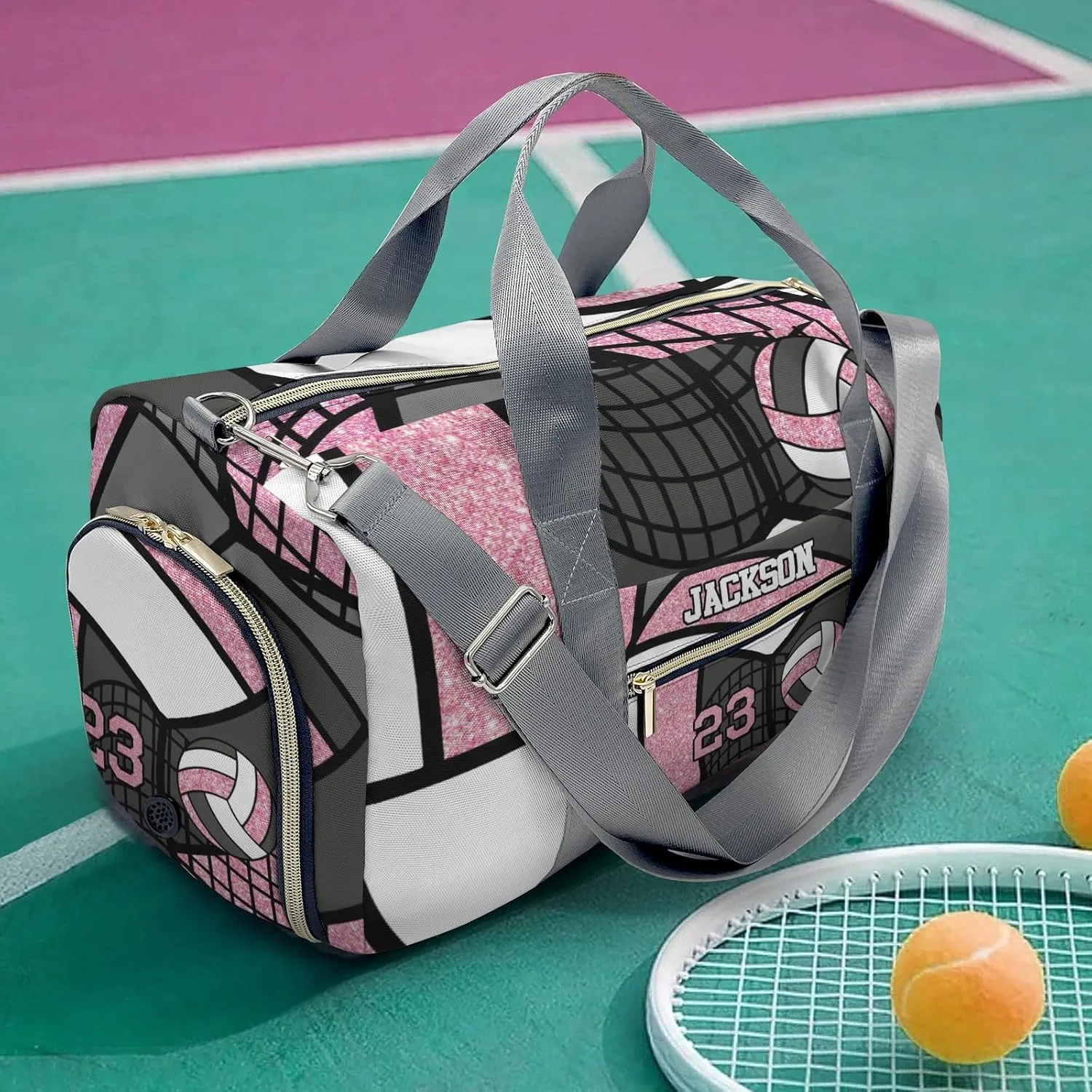 Personalized Pink Duffel Bag, 9.25 x 7.87 x 17.72 inches, Gym, Dance, Travel, Sports, Water-Resistant Nylon, Adjustable Detachable Strap, Zipper Closure