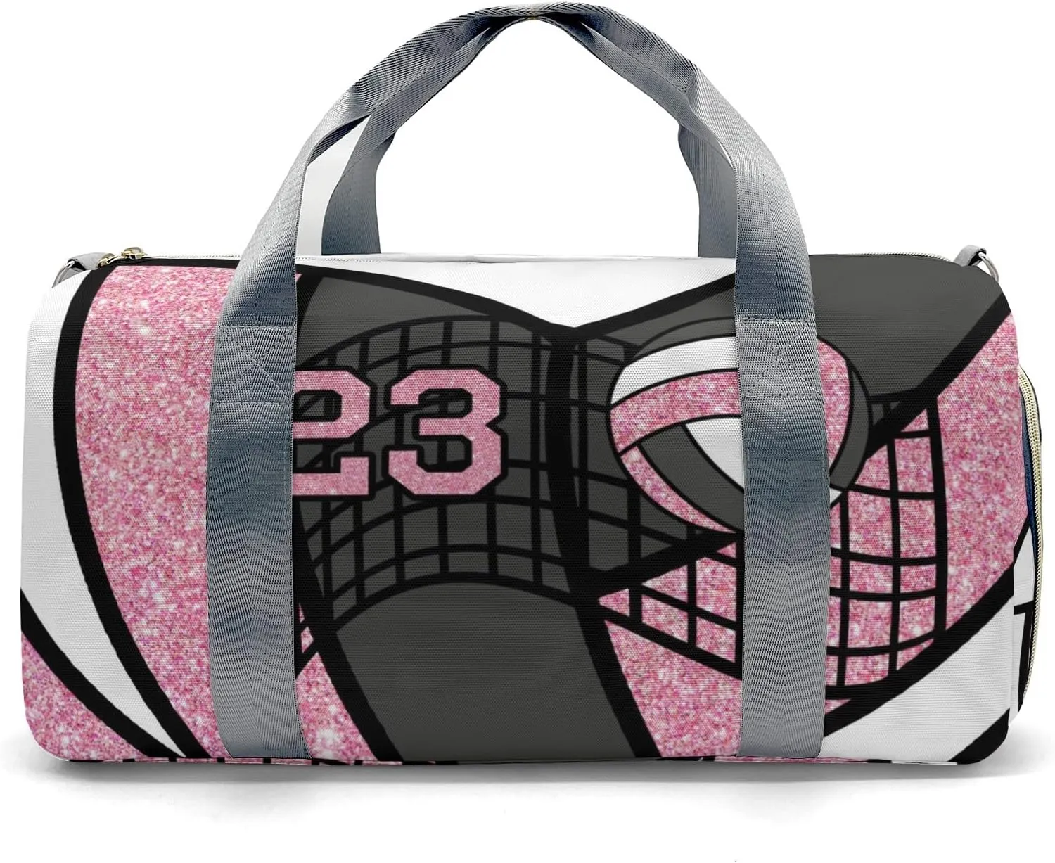 Personalized Pink Duffel Bag, 9.25 x 7.87 x 17.72 inches, Gym, Dance, Travel, Sports, Water-Resistant Nylon, Adjustable Detachable Strap, Zipper Closure