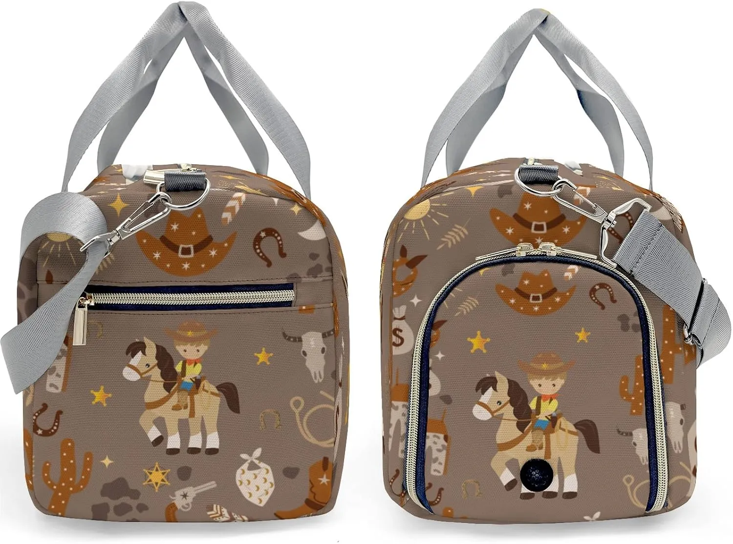 Personalized Sports Duffel Bags,Cowboy Cartoon Horse Custom Kids Duffle Bag for Boys Girls with Name,Lightweight Overnight Weekender Bag for Gymnastics Travel