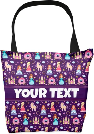 Personalized Tote Bag - Princesses, Custom Name/Text, Reusable w/Straps, Canvas Cloth Fabric, Customized Gift Idea, Birthday/Christmas/Holiday Present, 13x13