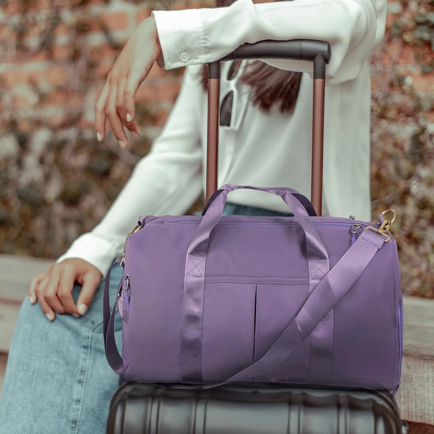 Personalized Travel Bag for Women, Bridesmaid Gift Bag, Weekender Bag with Embroidered Name, Monogram Overnight Duffle Bag with Shoe Compartment and Wet Pocket for Airplane,Gym,Overnight (Purple)