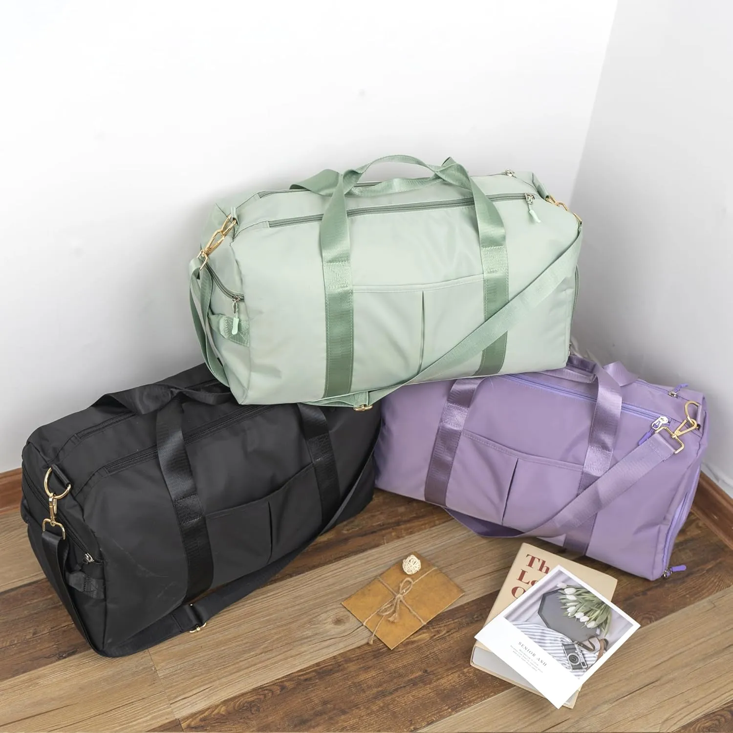 Personalized Travel Bag for Women, Bridesmaid Gift Bag, Weekender Bag with Embroidered Name, Monogram Overnight Duffle Bag with Shoe Compartment and Wet Pocket for Airplane,Gym,Overnight (Purple)