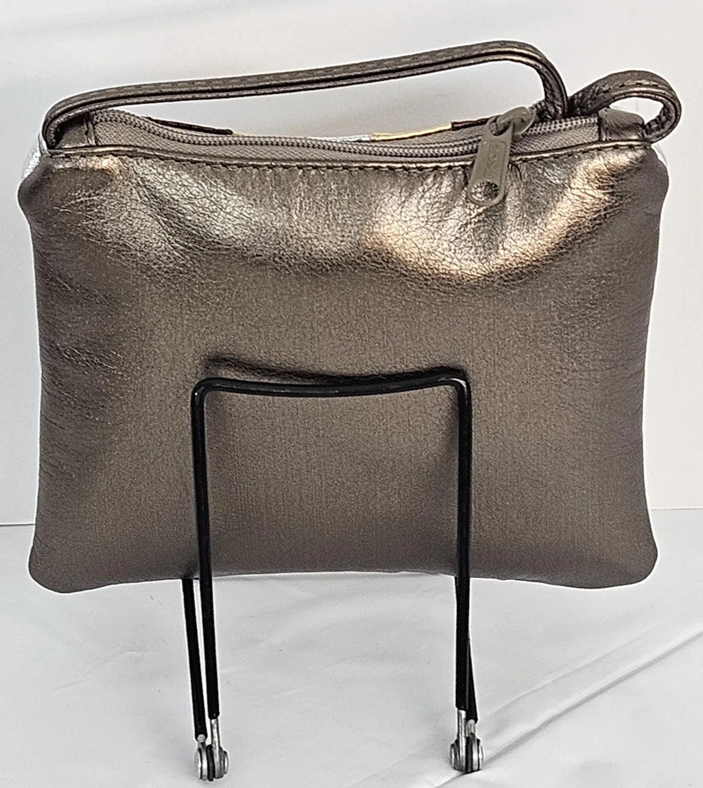 Pewter silver bronze and gold metallic Zigzag stich Crossbody Handbag #TR3302psbgm-Z, Purses,Universal Use Genuine Leather.Made in USA.