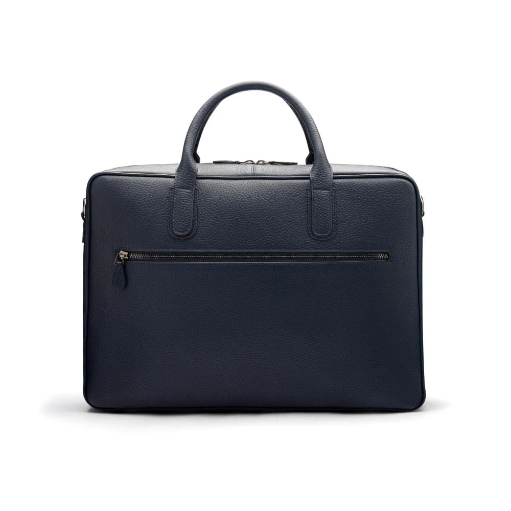 Piccadilly Leather 17" Laptop Bag - Navy Pebble Grain