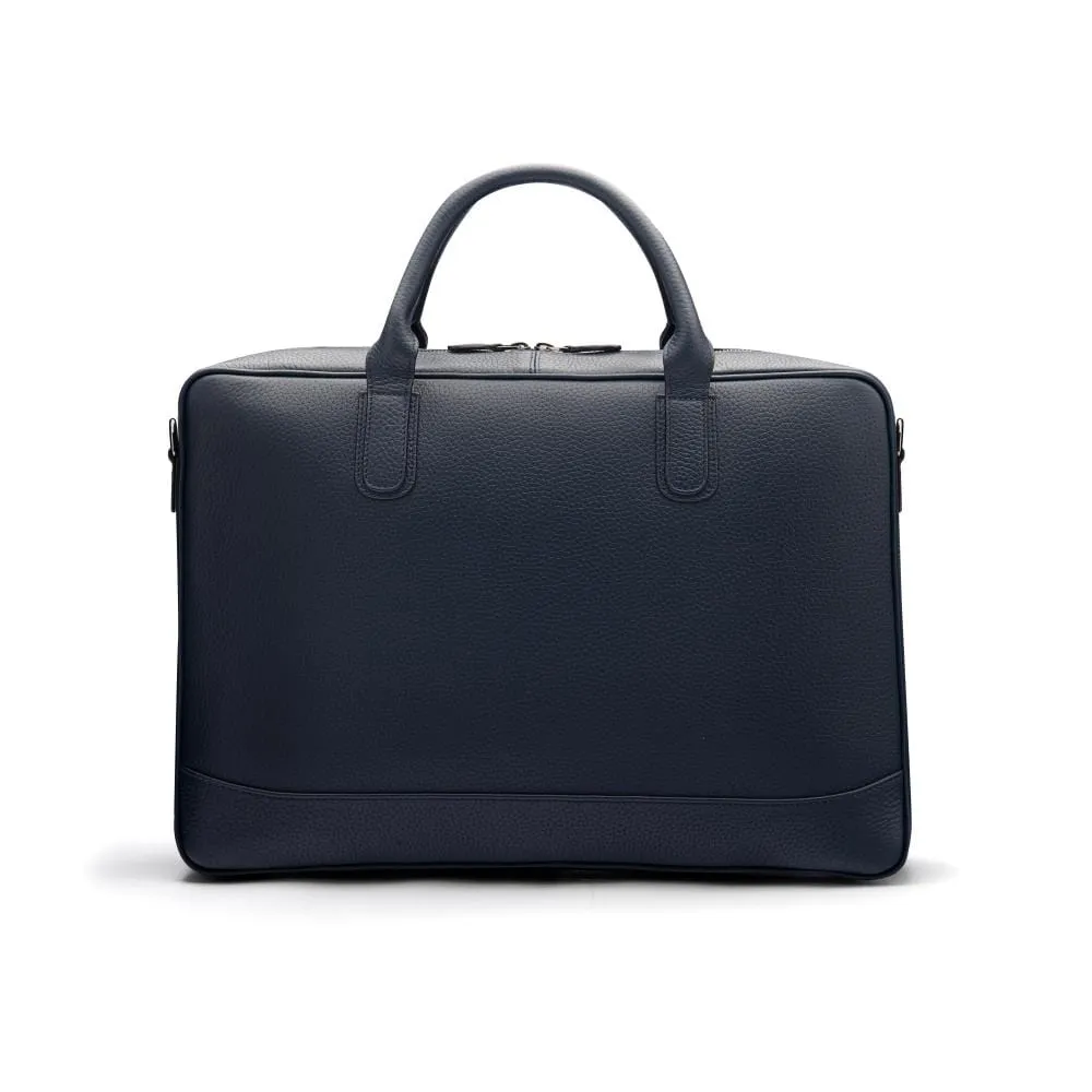 Piccadilly Leather 17" Laptop Bag - Navy Pebble Grain