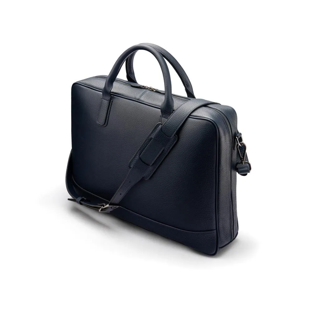 Piccadilly Leather 17" Laptop Bag - Navy Pebble Grain