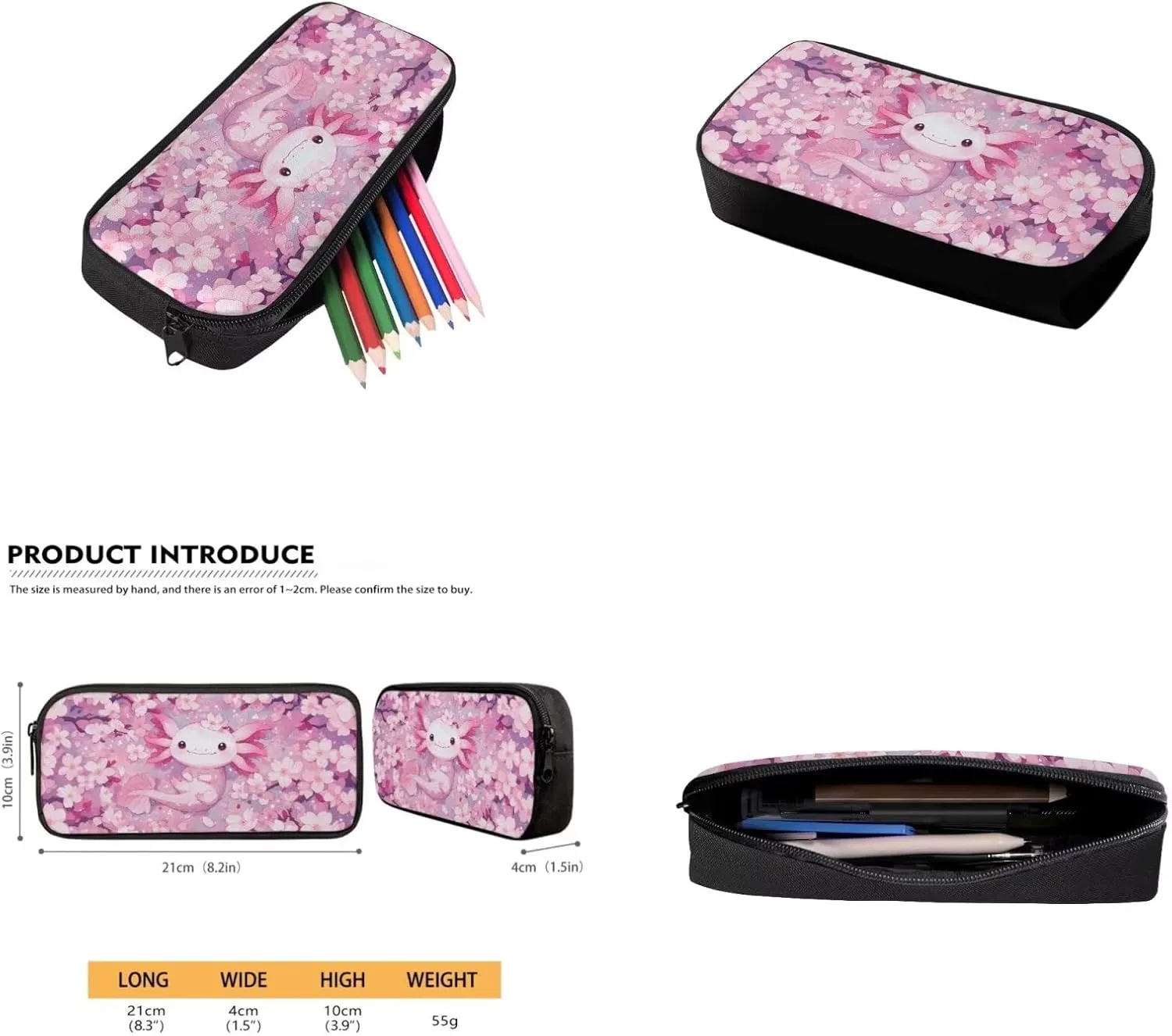 Pink Axolotl Backpacks for Girls Cute 5Th Grade Kids Bookbag with Lunch Box Boys Water Bottle Holder and Comfy Pencil Box 4 in 1 School Bag for Kids Primary School Bags
