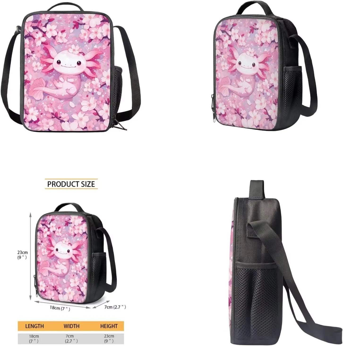 Pink Axolotl Backpacks for Girls Cute 5Th Grade Kids Bookbag with Lunch Box Boys Water Bottle Holder and Comfy Pencil Box 4 in 1 School Bag for Kids Primary School Bags