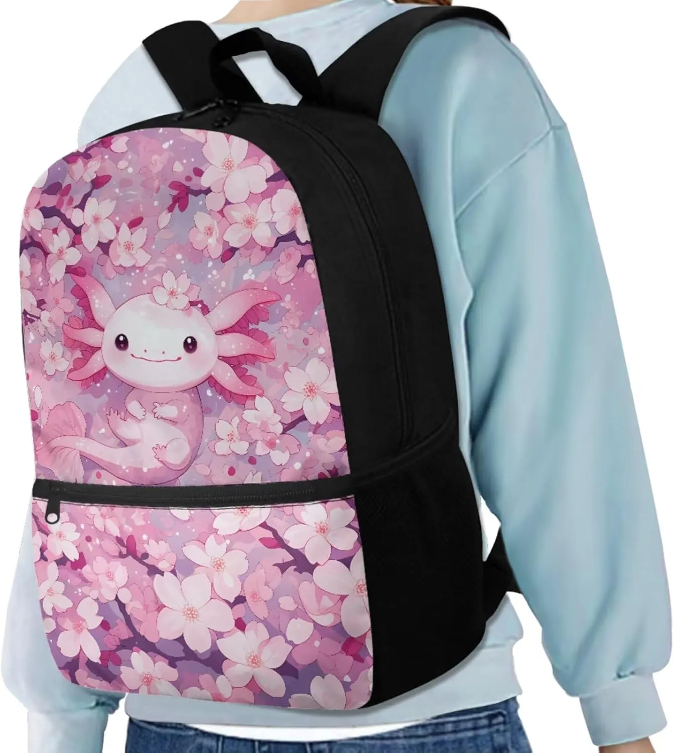 Pink Axolotl Backpacks for Girls Cute 5Th Grade Kids Bookbag with Lunch Box Boys Water Bottle Holder and Comfy Pencil Box 4 in 1 School Bag for Kids Primary School Bags