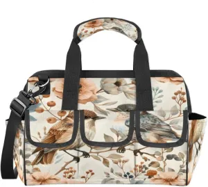 Pink Flower Bird Tool Bag – Heavy-Duty Multi-Pocket 14  Pockets (6 Inner   6 Outer   2 Side), Removable Shoulder Strap, for Construction, Gardening, Camping, Travel – 14.8 x 9.1 x 10 Inches