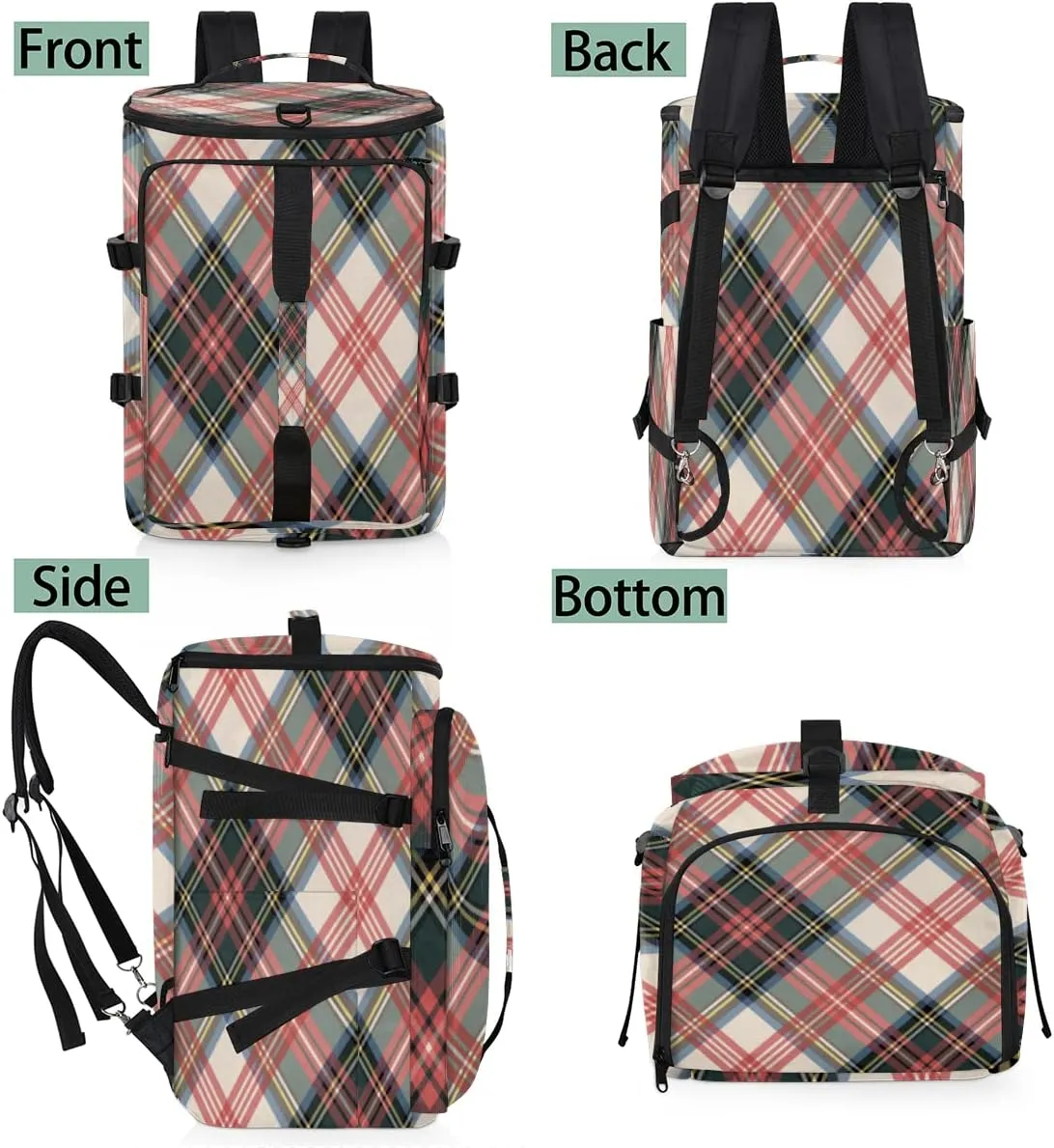 Plaid Convertible Tote Duffle Backpack Sport Gym Bag with Shoes Compartment, Weekender Travel Hiking Camping-Overnight Rucksack Laptop Bags for Outdoor Indoor