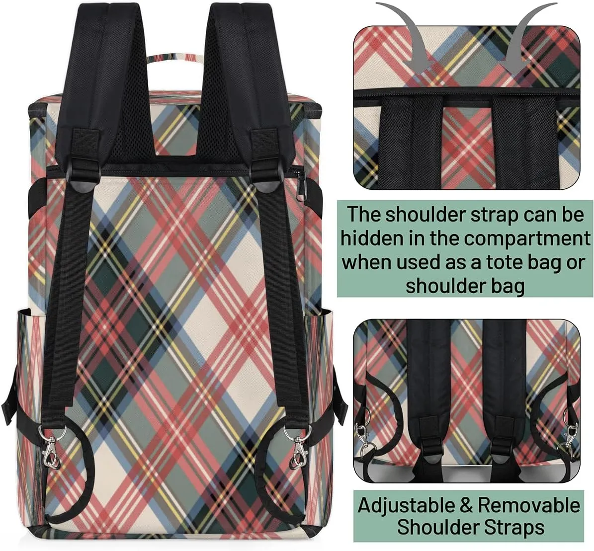 Plaid Convertible Tote Duffle Backpack Sport Gym Bag with Shoes Compartment, Weekender Travel Hiking Camping-Overnight Rucksack Laptop Bags for Outdoor Indoor