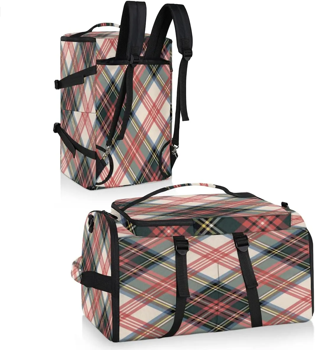 Plaid Convertible Tote Duffle Backpack Sport Gym Bag with Shoes Compartment, Weekender Travel Hiking Camping-Overnight Rucksack Laptop Bags for Outdoor Indoor