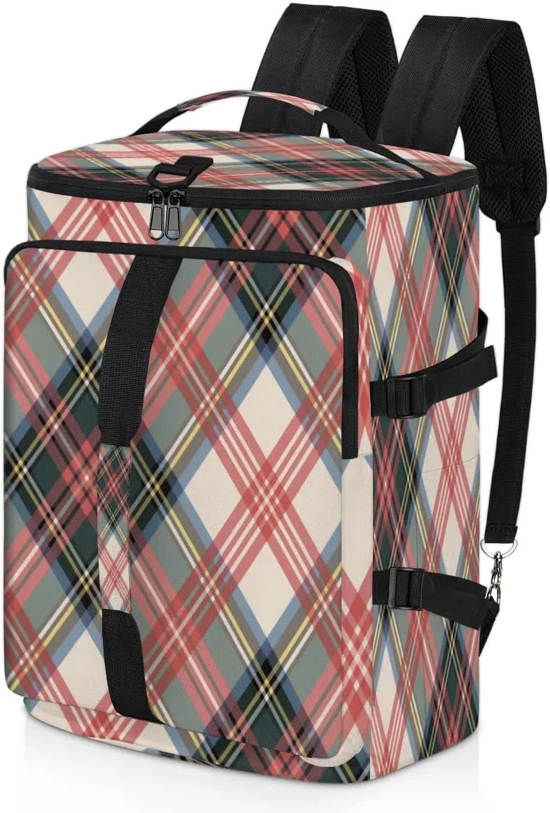 Plaid Convertible Tote Duffle Backpack Sport Gym Bag with Shoes Compartment, Weekender Travel Hiking Camping-Overnight Rucksack Laptop Bags for Outdoor Indoor