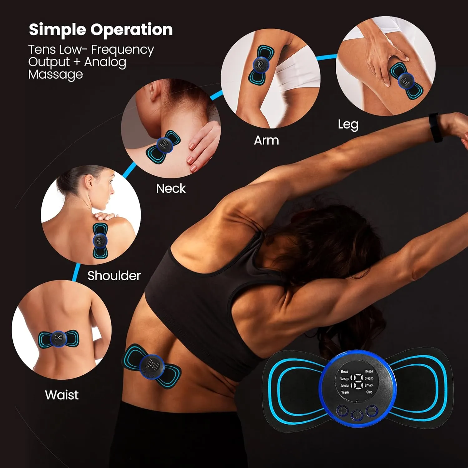 PLENO 2 Mini Muscle Body Massager Host with 2 Replaceable Pads and 19 Speed 8 Modes for Pain Relief for Full Body and Relaxation of Arm, Leg Shoulder, Waist