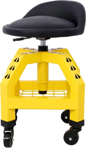 Pneumatic 360 Degree Swivel Stool, Mechanics Rolling Creeper Seat, Heavy Duty Rolling Mechanics Stool, Shop Stool with Casters Yellow