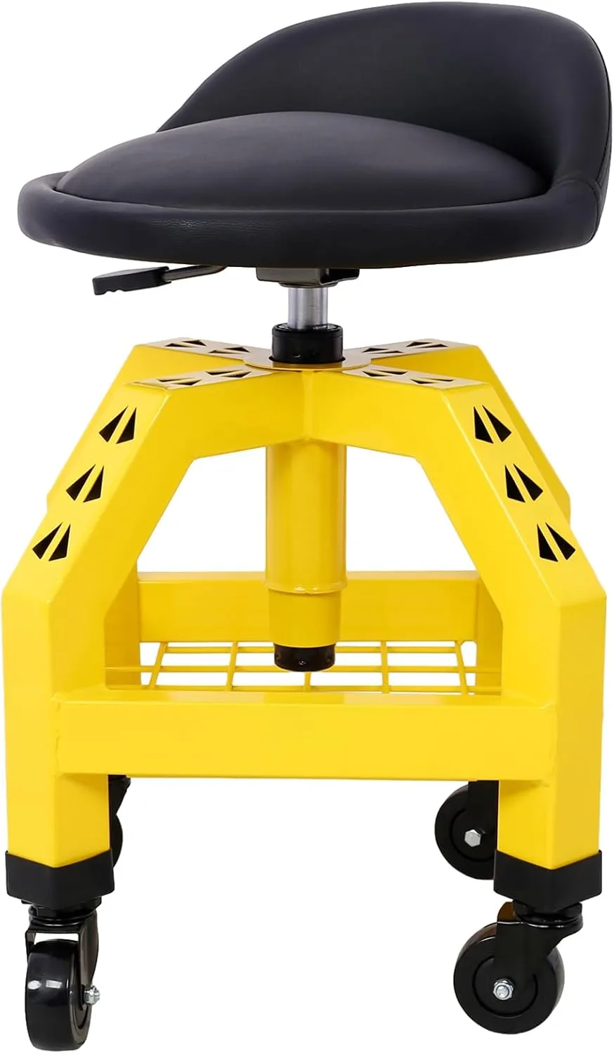 Pneumatic 360 Degree Swivel Stool, Mechanics Rolling Creeper Seat, Heavy Duty Rolling Mechanics Stool, Shop Stool with Casters Yellow