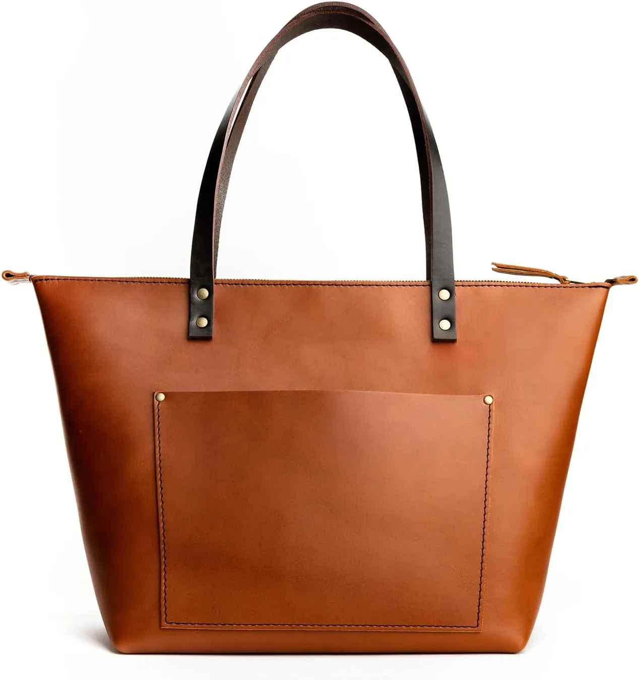 Portland Leather Goods Medium Zipper Tote Bag – Handmade, Durable & Unlined – Interior & Exterior Pockets