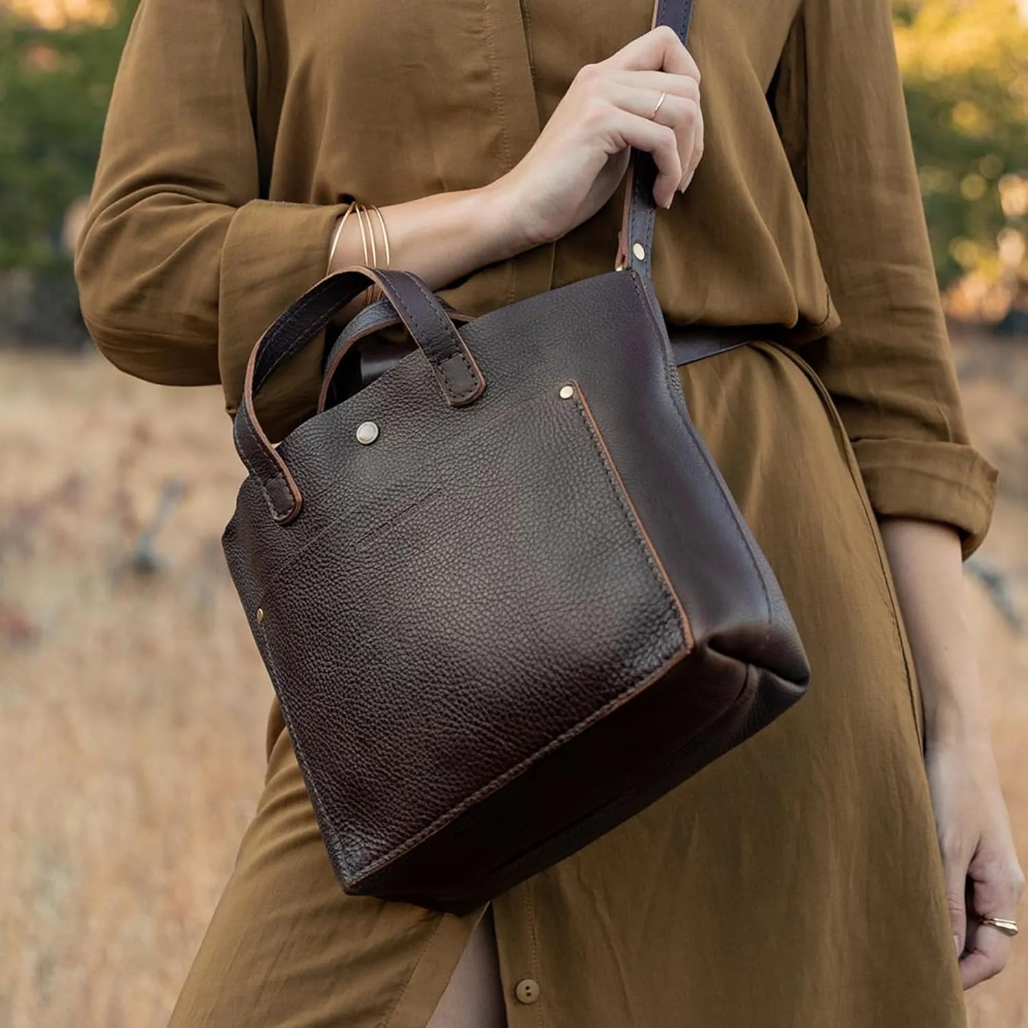 Portland Leather Goods Mini Snap Crossbody Tote Bag for Women – Handmade, Snap Closure, Durable & Unlined – Outside Pocket