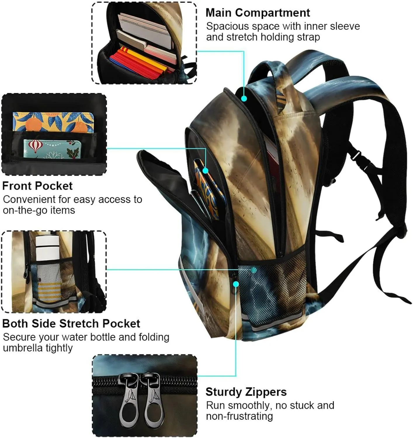 Powerful Tornado Backpack for Girls Kids Boys School Bookbags,Student Laptop Backpack Carrying Bag Casual Lightweight Travel Sports Day Packs