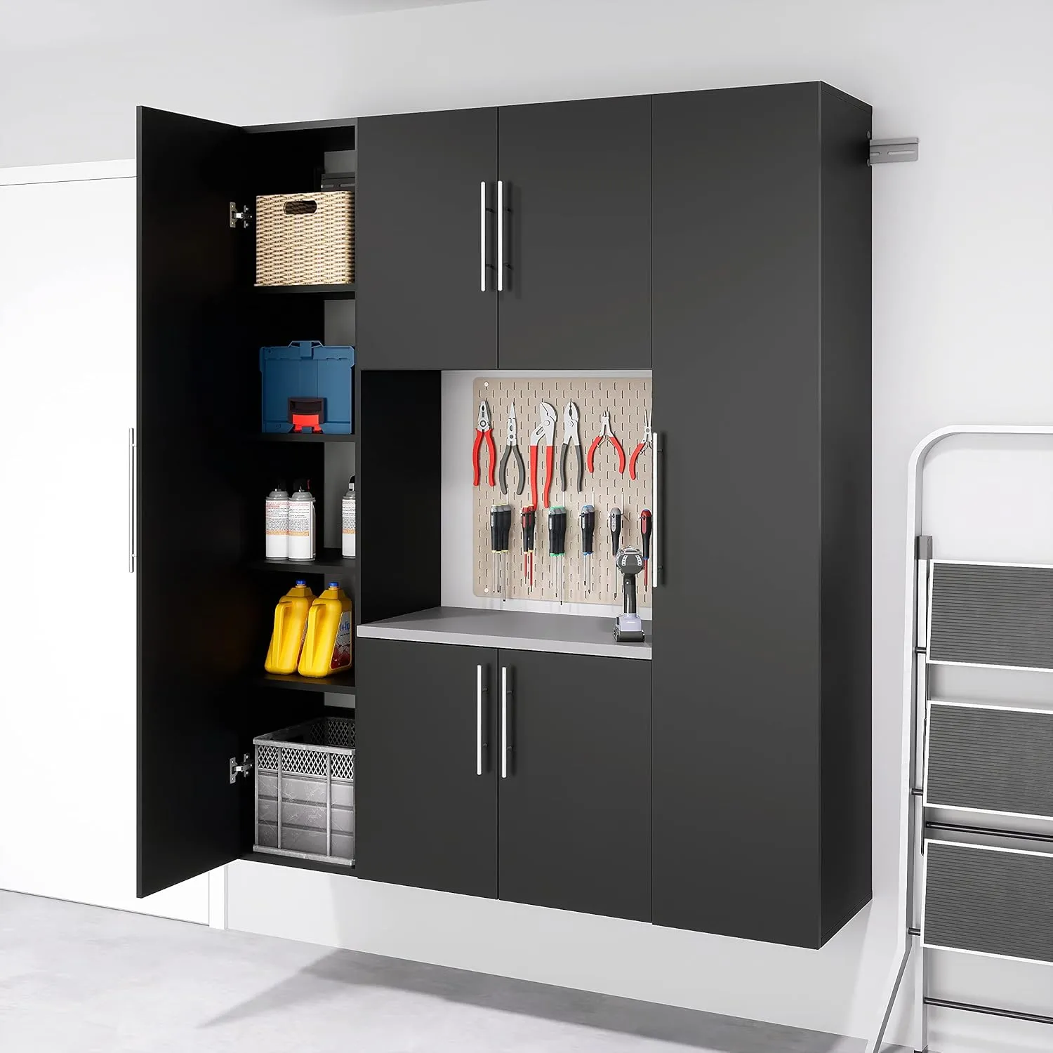 Prepac HangUps 2-Door Wall Mounted Garage Base Storage Cabinet, Work Table Storage Organizer Cabinet, 30" W x 24" H x 16" D, Black