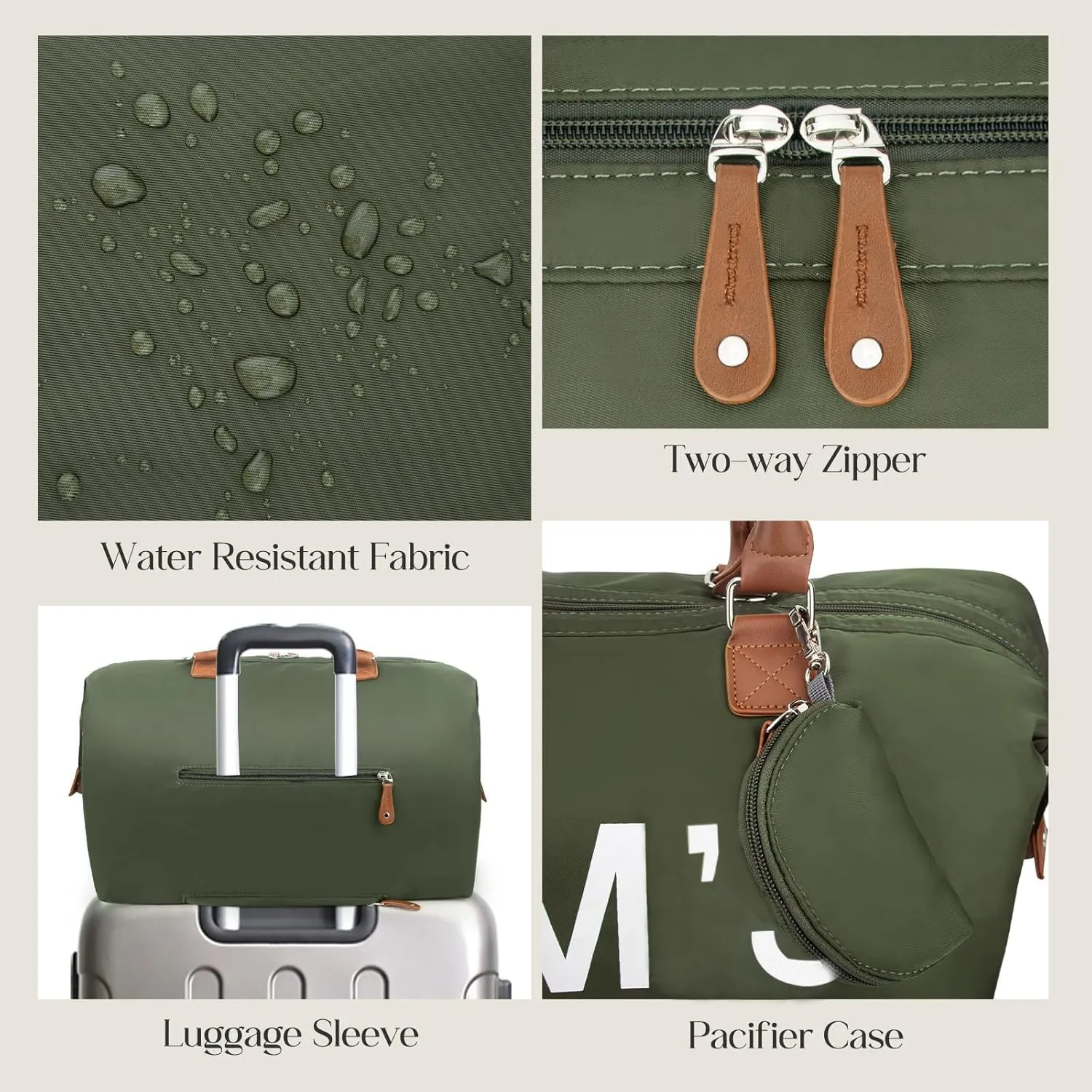 printe 6pcs Large Diaper Bag Tote with Changing Pad & 2 Organized Pouches, Mom's Bag for Hospital with Pacifier Case, Straps, Stroller Hook, Baby Diaper Bag for Weekender Travel, Olive Green
