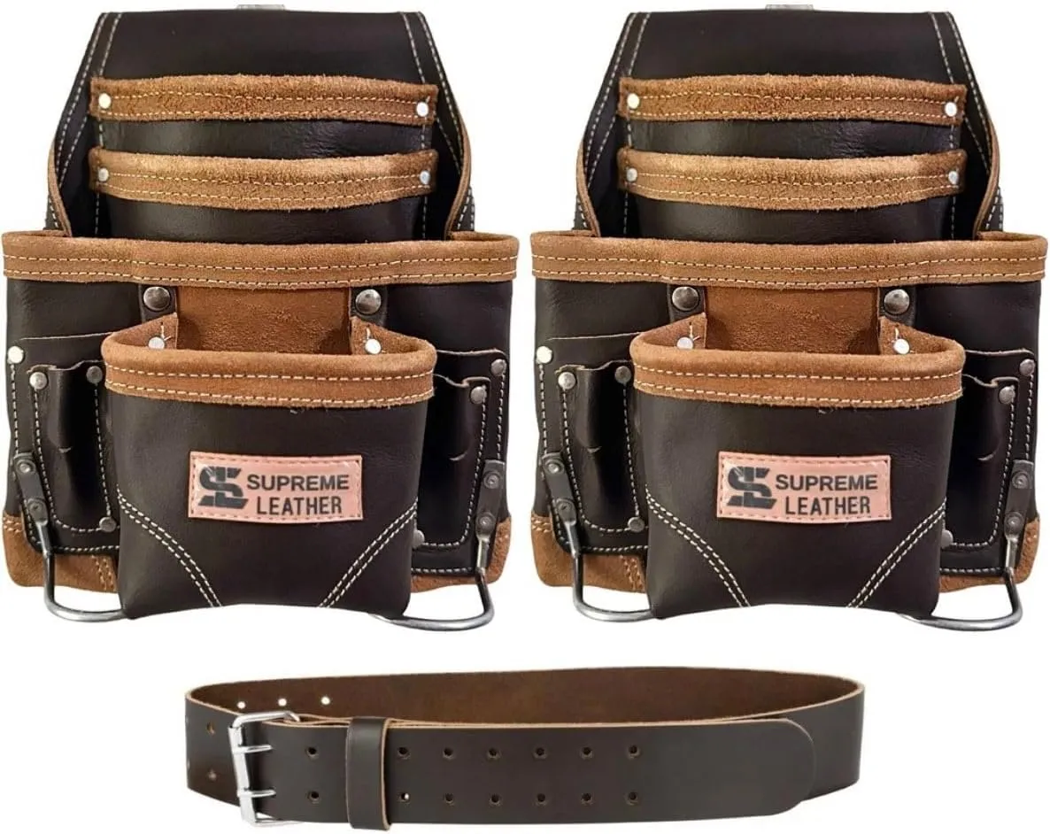 Professional Leather Tool Bag, Top-Grain Leather, Organizer, Protects Tools, Enhances Work Efficiency
