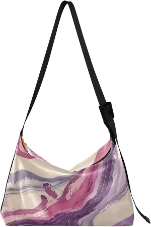 Purple Artistic Fluid Men Crossbody Wallet Purse Leather Women's Shoulder Handbags Waterproof Bag
