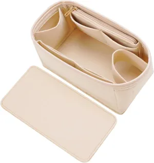 Purse Organizer & Base Shaper Fit Speedy 25 & Neverfull PM, Goyards, MK,Longchamps More,Felt Bag Organizer Insert for Handbags with Metal Zipper [Bottle type] (Medium, Beige)