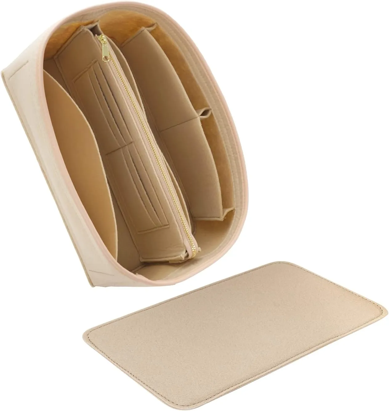 Purse Organizer & Base Shaper fit Speedy 30 & Neverfull MM , Felt Bag Organizer Insert for Handbags with Metal Zipper [Bag in Bag] (Large, Beige), KS6